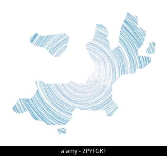 Carte de l'île de Terre-de-Haut remplie de cercles concentriques. Cercles de style d'esquisse en forme d'îlot. Illustration vectorielle. Illustration de Vecteur
