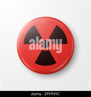 Vector 3D Rouge rond réaliste et Noir Avertissement, danger symbole nucléaire isolé sur fond blanc. Panneau d'avertissement radioactif, badge, bouton. Desi Banque D'Images