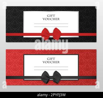 Ensemble de modèles de chèques-cadeaux modernes à motif fleuri et joli noeud. Bon cadeau, carte, invitation, certificat, billet, etc Illustrat Vector EPS10 Banque D'Images