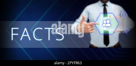 Faits de texte d'écriture manuscrite. Mot écrit sur l'information utilisée comme preuve ou une partie de rapport news article blog Banque D'Images