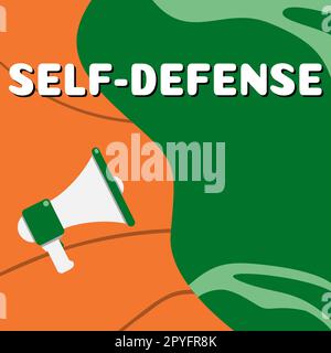 Affiche affichant Self Defense. Idée d'affaires l'acte de défendre sa personne lorsqu'elle est attaquée physiquement Banque D'Images
