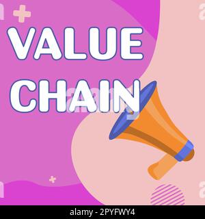 Signe de texte indiquant la chaîne de valeur. Concept signification processus de fabrication de l'entreprise analyse du développement de l'industrie Banque D'Images