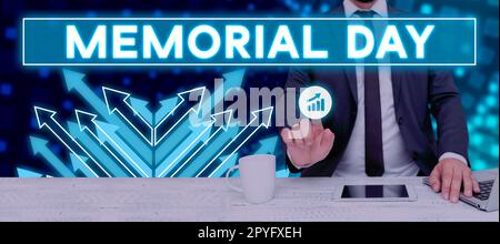 Écriture affichant le texte Memorial Day. Aperçu des affaires pour honorer et rappeler ceux qui sont morts dans le service militaire Banque D'Images