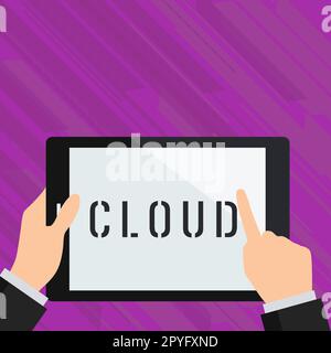 Légende conceptuelle Cloud. Mot pour masse visible de vapeur aqueuse condensée flottant dans l'atmosphère Banque D'Images