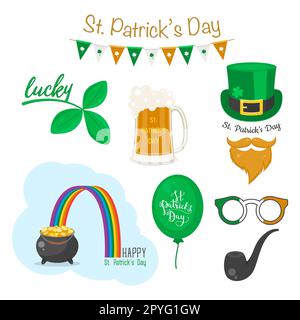 Symboles du jour de Saint Patrick. Jeu d'icônes. Fête nationale irlandaise. Illustration de Vector EPS10. Banque D'Images