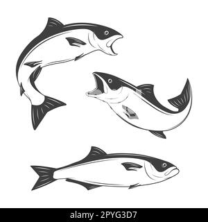 Ensemble de poissons monochromes. Illustration de Vector EPS8. Banque D'Images