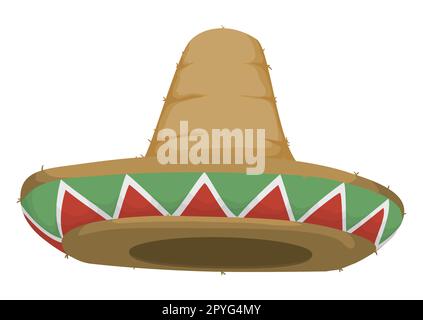 Décoration mexicaine en chapeau de sombrero ou de charro fait avec de la paille rustique, décoré de triangles verts, blancs et rouges dans la visière. Illustration de Vecteur