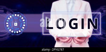 Légende conceptuelle connexion. Mot pour saisir le blog du site Web à l'aide du nom d'utilisateur et du mot de passe enregistrement Banque D'Images