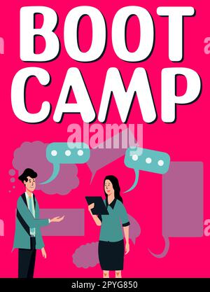 Affiche Boot Camp. Concept d'affaires camp d'entraînement militaire pour les nouvelles recrues discipline dure Fitness Banque D'Images