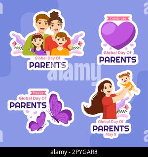 Journée mondiale des parents étiquette dessin animé à la main dessins modèles Illustration d'arrière-plan Banque D'Images