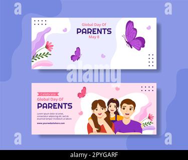 Journée mondiale des parents banderole horizontale dessin animé à la main modèles Illustration d'arrière-plan Banque D'Images