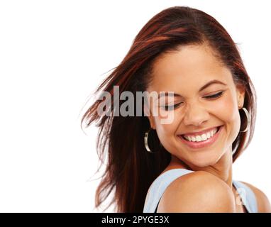 Shes simplement magnifique. Photo en studio d'une jeune femme attrayante isolée sur blanc. Banque D'Images