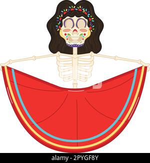 Isolé mignon mexicain catrina dessin animé kawaii Vector Illustration de Vecteur