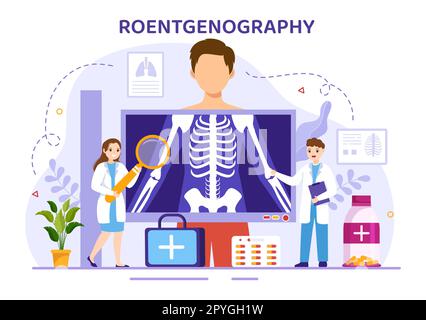 Roentgenography Illustration avec procédure de vérification du corps de fluorographie, radiographie ou Roentgen dans les soins de santé modèles de dessin à la main de dessin de dessin à plat Banque D'Images