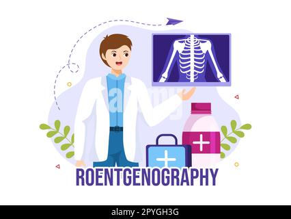 Roentgenography Illustration avec procédure de vérification du corps de fluorographie, radiographie ou Roentgen dans les soins de santé modèles de dessin à la main de dessin de dessin à plat Banque D'Images