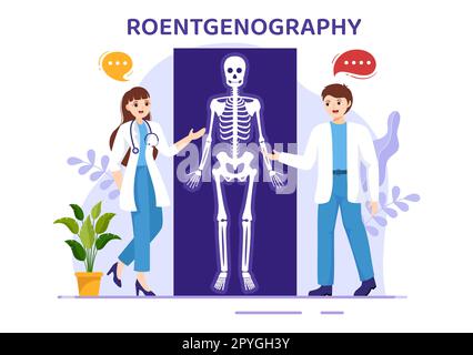 Roentgenography Illustration avec procédure de vérification du corps de fluorographie, radiographie ou Roentgen dans les soins de santé modèles de dessin à la main de dessin de dessin à plat Banque D'Images