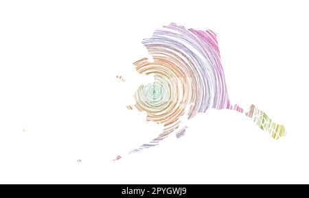 Carte Alaska remplie de cercles concentriques. Esquissez des cercles de style sous la forme de l'état américain. Illustration vectorielle. Illustration de Vecteur