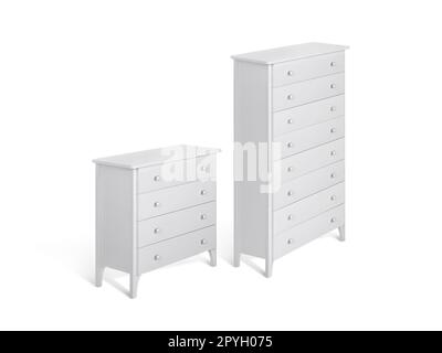 Commode moderne en bois sur fond blanc Banque D'Images