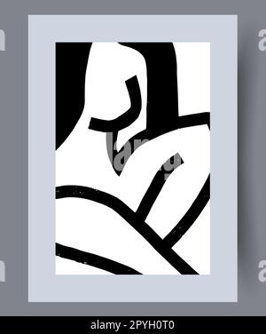 Portrait femme élégante figure mur art imprimé. Fond décoratif contemporain avec figurine. Affiche abstraite pour femme minimale imprimable. Illustration murale pour Banque D'Images
