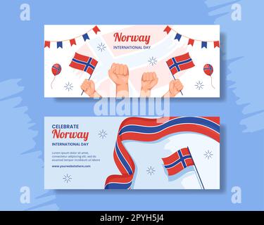 Norvège National Day horizontal Banner Cartoon dessiné à la main modèles Illustration d'arrière-plan Banque D'Images