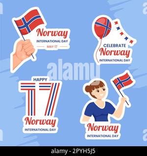 Norvège National Day Label Flat Cartoon dessins à la main modèles Illustration d'arrière-plan Banque D'Images