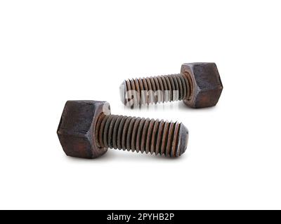 Anciens écrous et boulons sur fond blanc Banque D'Images