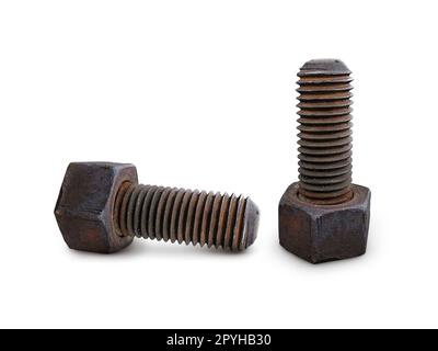 Anciens écrous et boulons sur fond blanc Banque D'Images