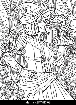 Halloween Snake Tamer coloriage page pour adultes Illustration de Vecteur