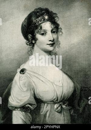 Cet imprimé du magazine du 1N 1896 siècle montre la reine Louisa de Prusse, gravure est par Varley sur un demi-ton. Louise de Mecklembourg-Strelitz (décédée en 1810) était reine de Prusse comme épouse du roi Frederick William III Le mariage heureux du couple, bien que de courte durée, a produit neuf enfants, y compris les futurs monarques Frédéric Guillaume IV de Prusse et Guillaume I, empereur allemand. Banque D'Images