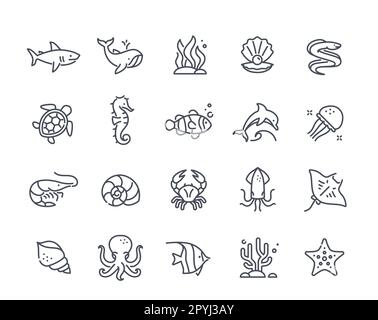 Icônes des habitants de la mer Illustration de Vecteur