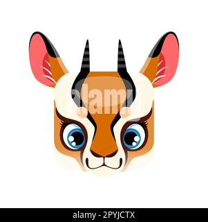 Gazelle dessin animé kawaii carré visage animal, mignon springbok isolé personnage de vecteur icône. Portrait de créature à capuchon africaine, bouton d'application, motif graphique Illustration de Vecteur