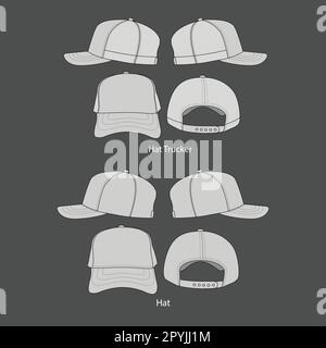 Maquette de maquette de Streetwear pour chapeau de camionneur Snapback dessin technique Illustration vierge. Modèle de maquette CAO Illustration de Vecteur