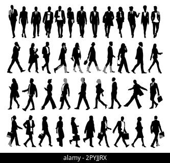 Silhouettes de gens d'affaires marchant sur blanc. Illustration de Vecteur