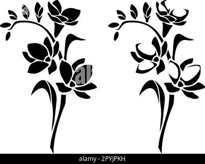 Fleurs FREESIA. Ensemble de silhouettes noires de freesia isolées sur fond blanc. Illustration vectorielle Illustration de Vecteur