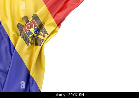 Drapeau de la Moldavie dans le coin sur fond blanc. 3D rendu. Isolé Banque D'Images