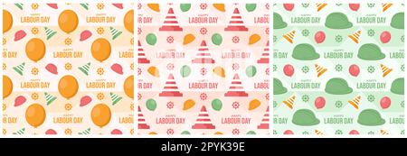 Ensemble de l'illustration de la conception du modèle sans couture Happy Labor Day avec différentes professions dans le modèle d'élément dessiné à la main Banque D'Images