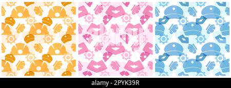 Ensemble de l'illustration de la conception du modèle sans couture Happy Labor Day avec différentes professions dans le modèle d'élément dessiné à la main Banque D'Images