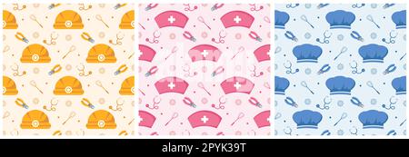 Ensemble de l'illustration de la conception du modèle sans couture Happy Labor Day avec différentes professions dans le modèle d'élément dessiné à la main Banque D'Images