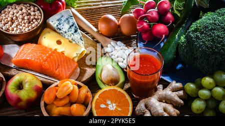 Produits alimentaires représentant le régime nutritaire Banque D'Images