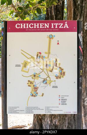 Carte du site archéologique, Chichen Itzá, ruines mayas, Yucatan, Mexique Banque D'Images