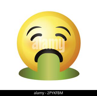 Emoji de haute qualité isolé sur fond blanc. Vomissements du visage Emoji. l'émoji jaune avec vomi vert vif représente une maladie physique. Illustration de Vecteur
