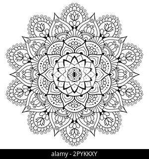 Modèle circulaire en forme de mandala pour Henna Mehndi,, tatouage, décoration. Ornement décoratif ethnique dans un style oriental. Page de livre de coloriage. Illustration de Vecteur