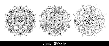 Mandala fleur. Éléments décoratifs.Islam, arabe, indien, marocain, Espagne, turc, Motifs Pakistan, chinois, mystique, pouf. Page de livre de coloriage Illustration de Vecteur