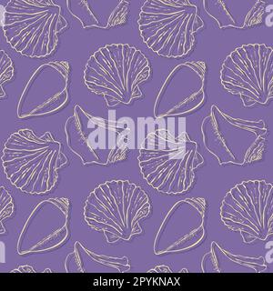 Motif violet violet avec des coquillages dessinés à la main. Illustration vectorielle Illustration de Vecteur