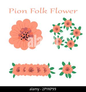 pivoines de jardin dessinées à la main - un ensemble d'éléments Illustration de Vecteur
