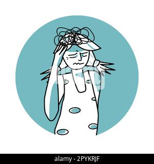 Fille stressée avec émotion de l'anxiété, expression faciale avec des gestes. Humeur stressante adolescente avec des cheveux de queue de cheval, exprimant ses sentiments d'inquiétude. GRE Illustration de Vecteur