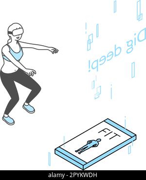 VR fitness, femme portant des lunettes VR, entraînement, squating, Vector Illustration Illustration de Vecteur