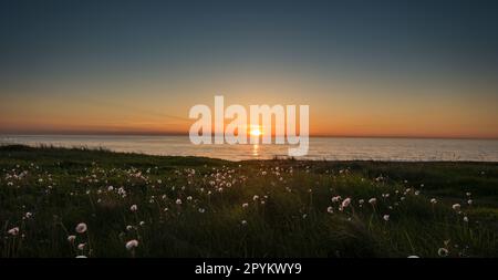 Coucher de soleil sur la mer du Nord depuis la côte du Danemark à Hirtshals. Banque D'Images
