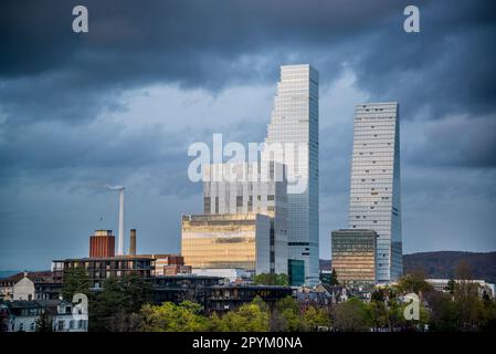 Gratte-ciel des tours Roche 1 et 2 conçus par la firme d'architecture Herzog et de Meuron, Bâle, Suisse Banque D'Images