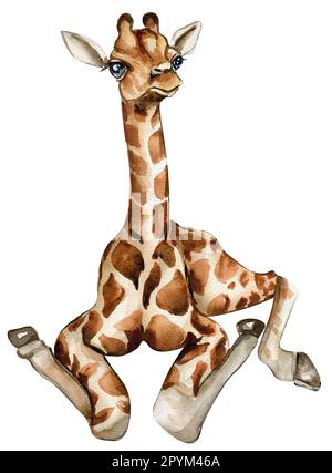 Illustration de girafe d'aquarelle, animal tropical de Cartoon, exotique été jungle design.main dessiné. Design pour fête de douche de bébé, anniversaire, gâteau, Banque D'Images